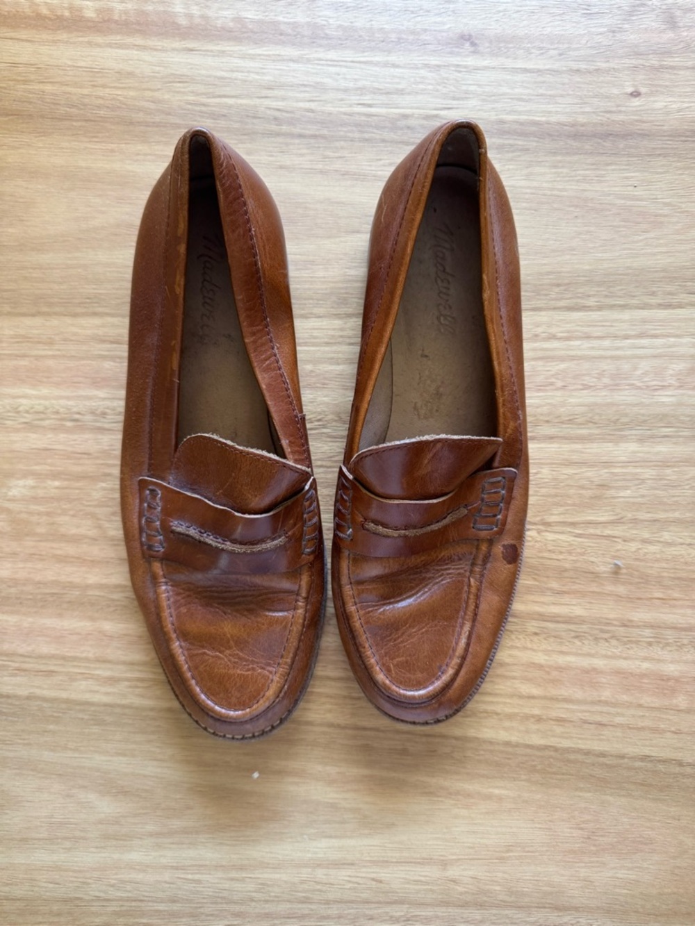 Madewell brown penny loafers with wooden sole